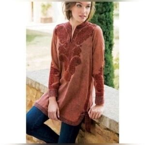 Soft Surroundings Spice Market Burnt Orange Acid Wash Embroidered Tunic Sz S